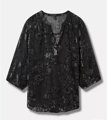 Torrid Harper Velvet Burnout Pullover 3/4 Sleeve Blouse NWT 3XL