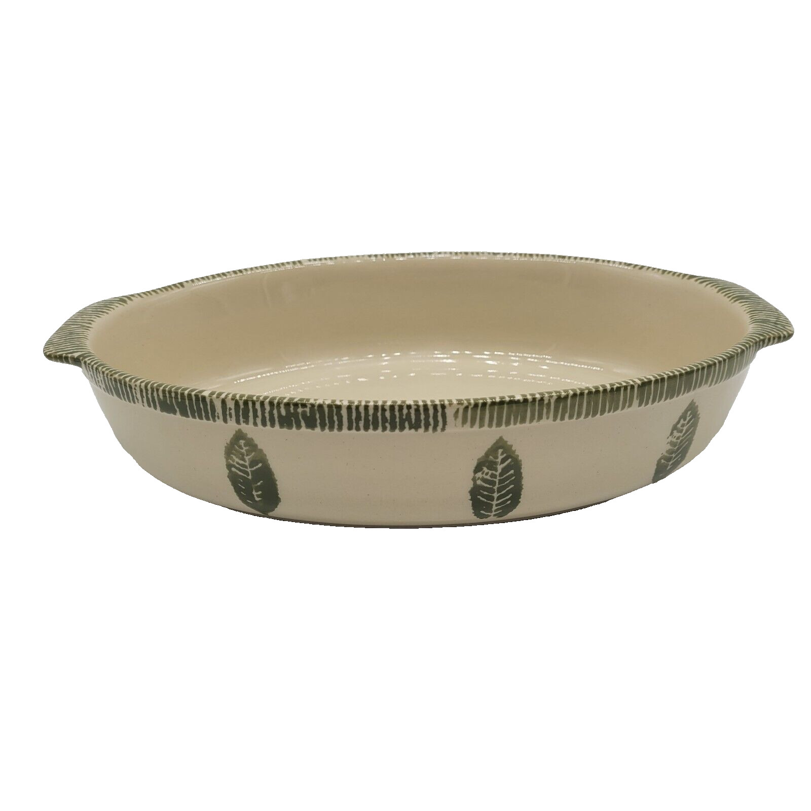 Grestel Stoneware baking Casserole Dish Made in Portugal Green Leaves Pattern