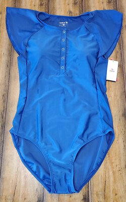 BALEAF Women's Button Up Full Back Swimsuit Royal Blue Size 36 NWT