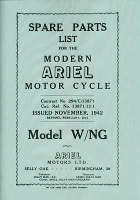Ariel W NG WD 350 Teile Buch WNG Vintage Motorrad Manuell