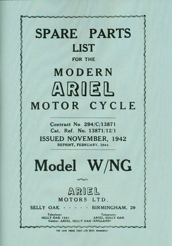 Ariel W NG WD 350 Teilebuch WNG Oldtimer Motorrad Handbuch - Bild 1 von 6