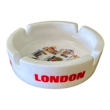 Vintage London England Souvenir Milk Glass Ashtray Round France