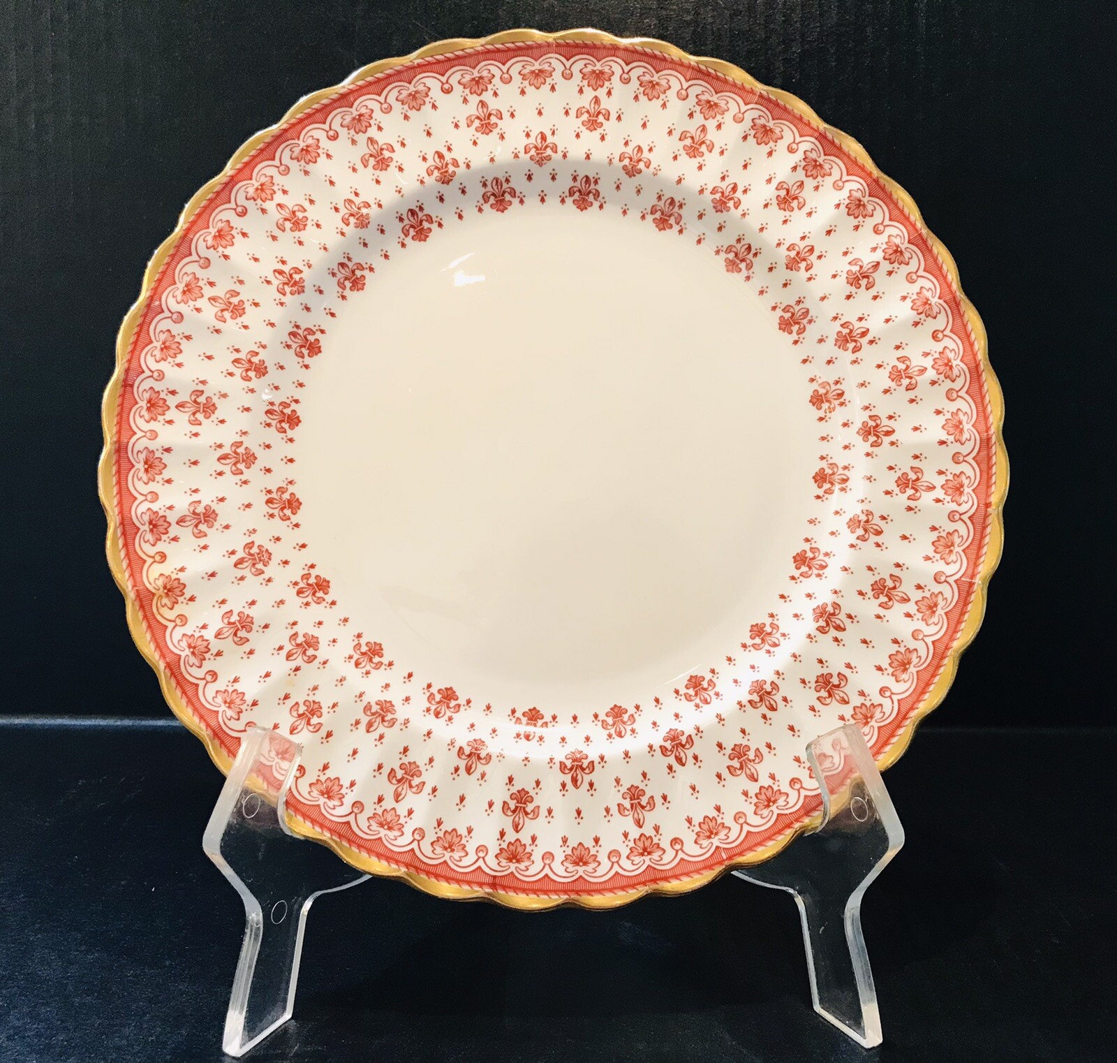 Spode Fleur De Lys Red 2 Salad Plates Y7481 Bone China Gold Trim Great ...