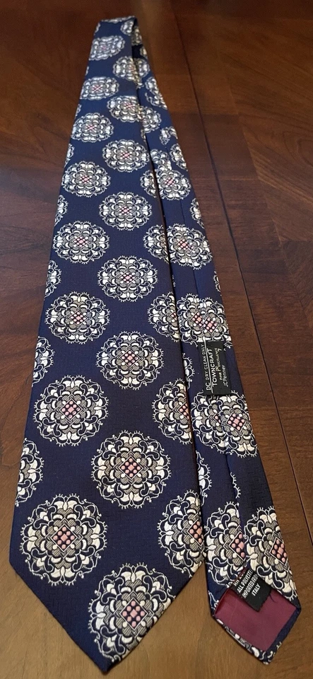 Corbata de cuello vintage Towncraft azul rosa 100 % poliéster importada de Italia para hombre Foto 3 de 4