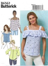 Butterick B6562 Button Front Bardot Top w Straps Flounce Option Sz 14-22 UNCUT
