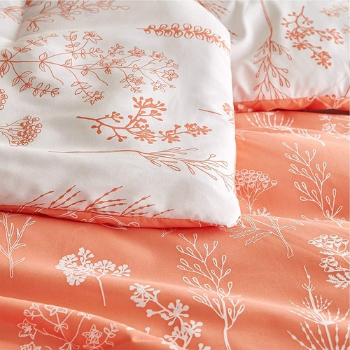 Coral Orange Botanical Plants Reversible 3 pc Comforter Set Twin Full Queen King - Picture 6 of 8