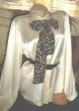 USA 60's/70's Pussy Bow Scarf Black Brown Gold 4" x 70" Crinkle Silk