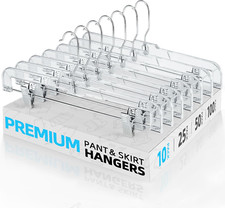 10pcs 14" Clear Skirt Hangers w/ Clips, Non-Slip Plastic Pant Hangers with Clips