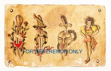 VINTAGE Swords Face Girl Colored TATTOO Flash Print