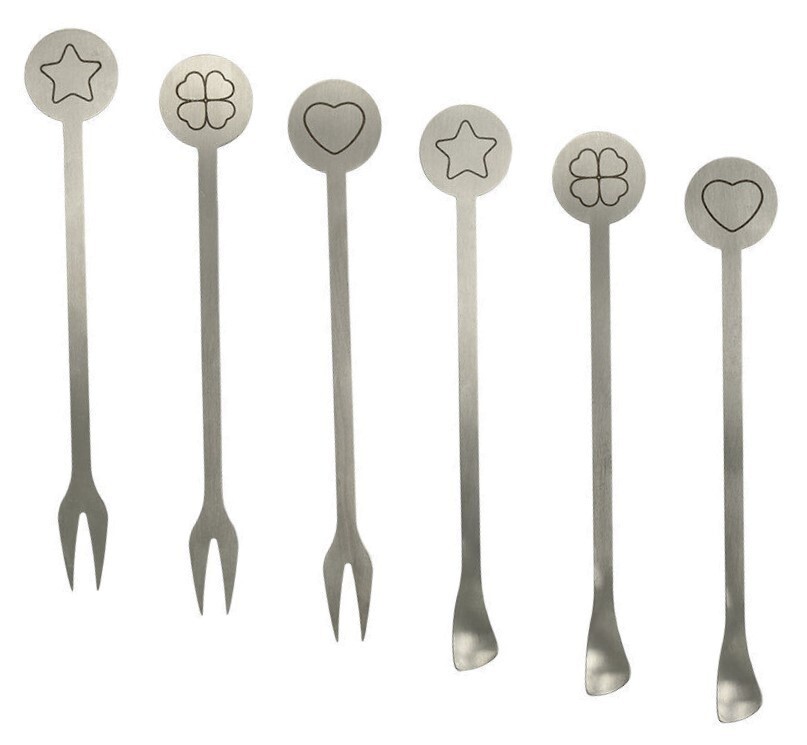 Mini Spieß-Gabeln Edelstahl - 6 Stück Mehrfarbig Für Obst & Desserts