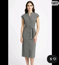 Calvin Klein Gray Button Front Belted Sheath Dress Cap Sleeve Career 8