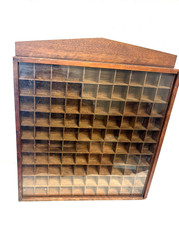 Vintage Wooden Wall Display Case for 100 Thimbles with Clear Plexi Cover