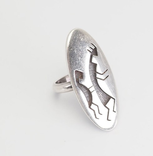 Hopi Figurines Argent Sterling Native Américain Bague Sz 6 Par Alde Qumyintewa - Photo 1 sur 4