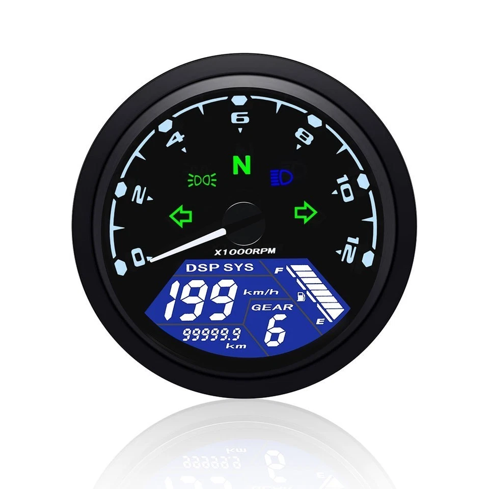 LCD Digital Gauge Motorcycle Speedometer Tachometer Odometer MPH KM/H Universal - Image 2 of 4