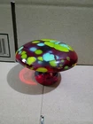 Vintage 1970s Blenko red yellow frit art glass mushroom paperweight 4x5