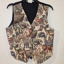 Bobbie Brooks Medium Vintage Tapestry Vest Noahs Ark Zoo Animals Bears 90s Retro