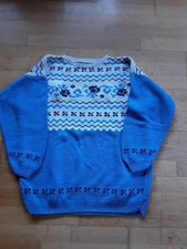 Pullover Handgestrickt Gr. 42 Blau Mit Rosenmuster