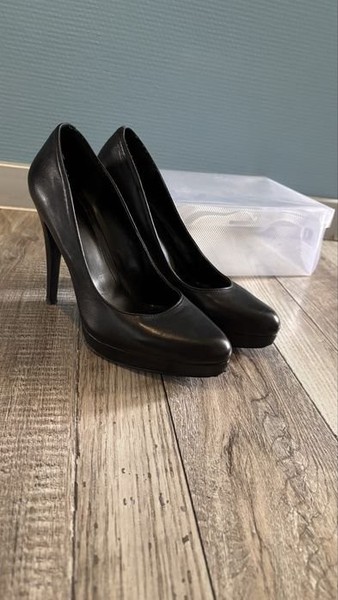 Women Heels Black Faux Leather 40 #BU0B
