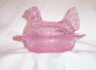 MOSSER Glass Hen On Nest 6 1/2 ”  Vintage pink Rose Split Tail Hen Tiffany