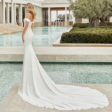 Satin Mermaid Wedding Dresses Sexy Party Wear Sweet Train Backless Bridal Gowns
