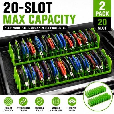 20 Slot Heavy Duty Plier Organizer 2 Pack Tool Drawer Storage Rack Workshop Use