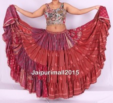 Tribal Belly Dance Silk Sari 25 Yard Skirt 4 Tiered Bohemian Festival Gypsy FCBD