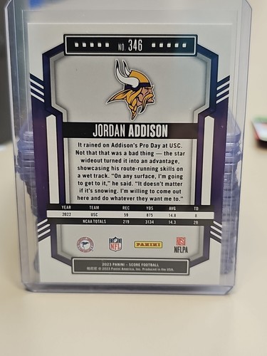 2023 Score Jordan Addison #346 Gold (RC) - Picture 2 of 2