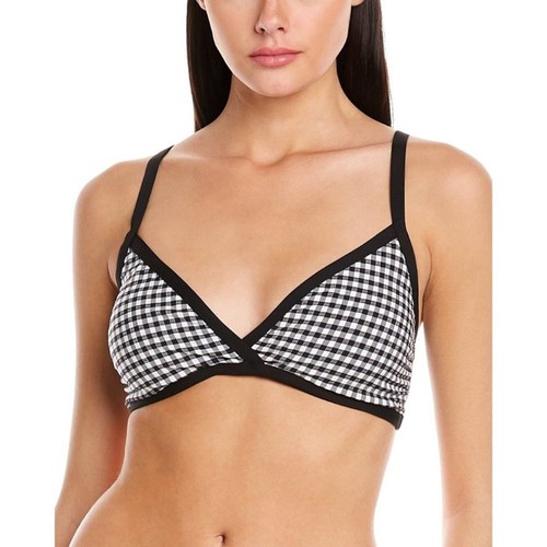 Andie The Cove V Neck Bikini Top Black Gingham Size Large NWT $65 MSRP