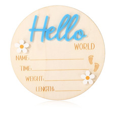 Baby Announcement Sign, 5.3 Inch Wooden Hello World Newborn Sign Personalized We
