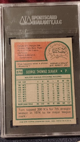 1975 Topps Baseball - #370 Tom Seaver - New York Mets SGC 3 VG - Picture 2 of 2