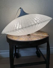 Vintage MCM Flying Saucer UFO Pendant Glass Light Lamp Mid Century Modern
