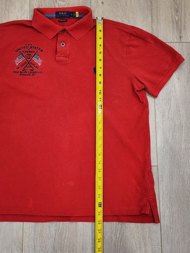 Polo Ralph Lauren Shirt Mens Large Embroidered Flag USA Slim Fit Vintage Red - Picture 13 of 18