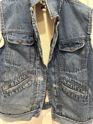 Vintage Jean Vest Mens XL Fleece Lined 90s Style Light Wash Jean Canyon River