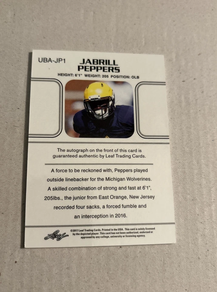 2017 Leaf Ultimate Jabrill Peppers Auto Autograph /15 Michigan Rookie SSP - Image 2 of 2