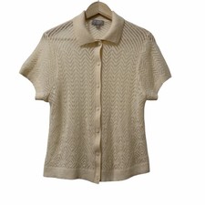 J Crew Womens Cashmere Pointelle Short Sleeve Sheer Cardigan Size XXL Cream Luxe