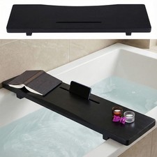 Stylish Black Bamboo Bathtub Tray Caddy with Adjustable Legs, Minimalistic De...