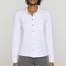 Bleusalt white classic button down shirt w/ elbow patch detail womens size S