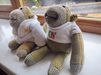 Original Vintage Sammlerstück PG Tips Tee Affe Schimpanse Plüsch Beanie Spielzeug 6 Zoll x2