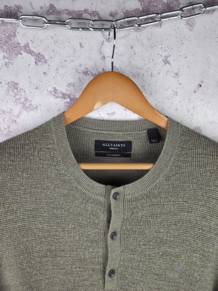 Allsaints Sweater Wool Men’s Luxury Y2K Long Sleeve Knitted Green Size M - Image 2 of 4