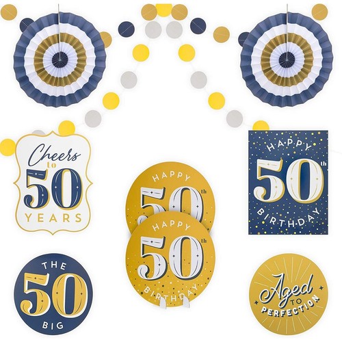 50th Birthday Party Decorations, Wall Sign, Ceiling Confetti String (12 Pcs)