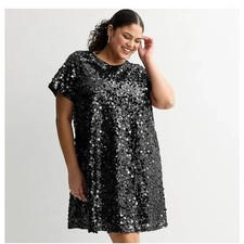 Nine West Women's Sparkly Short Black Lined Sequin Dress with back tie Sz XL NWT