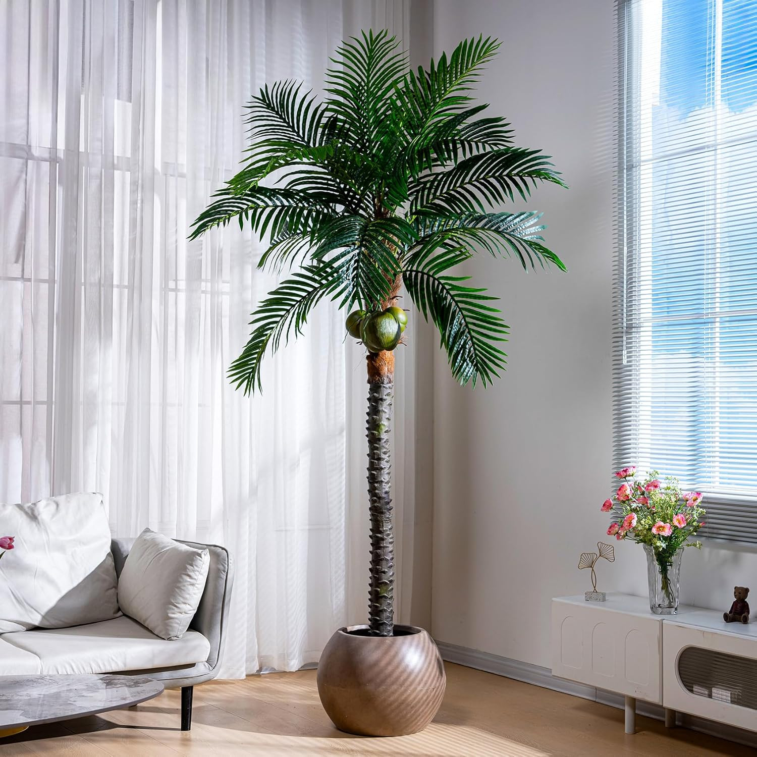 8.2FT Artificial Phoenix Palm Tree with Coconut Fruit Outdoor Indoor Decor Large