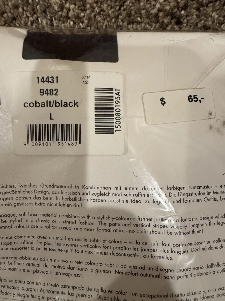 Medias Wolford ELENA Cobalto/Negro Nuevas en Paquete Grandes 14431 Foto 3 de 3