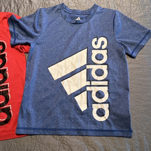 Boys Adidas T Shirts Set Of 2 Size 7 Red And Blue Summer Athletic Tops - Picture 2 of 9