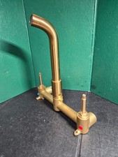 Modern Wall Mount Bathroom Sink Brass Mixer Faucet Tap 2 Handle Brushed Gold NEW