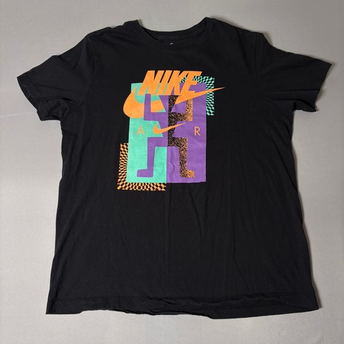 Nike Air Mens Graphic T-Shirt Black Multi Color Logo Crew Neck Large 386