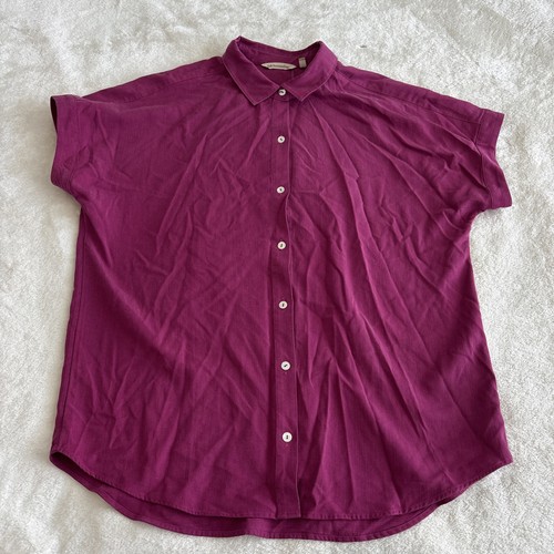Soft Surroundings Women Petite M Je Veux TENCEL™ Shirt Maroon Camp Shirt