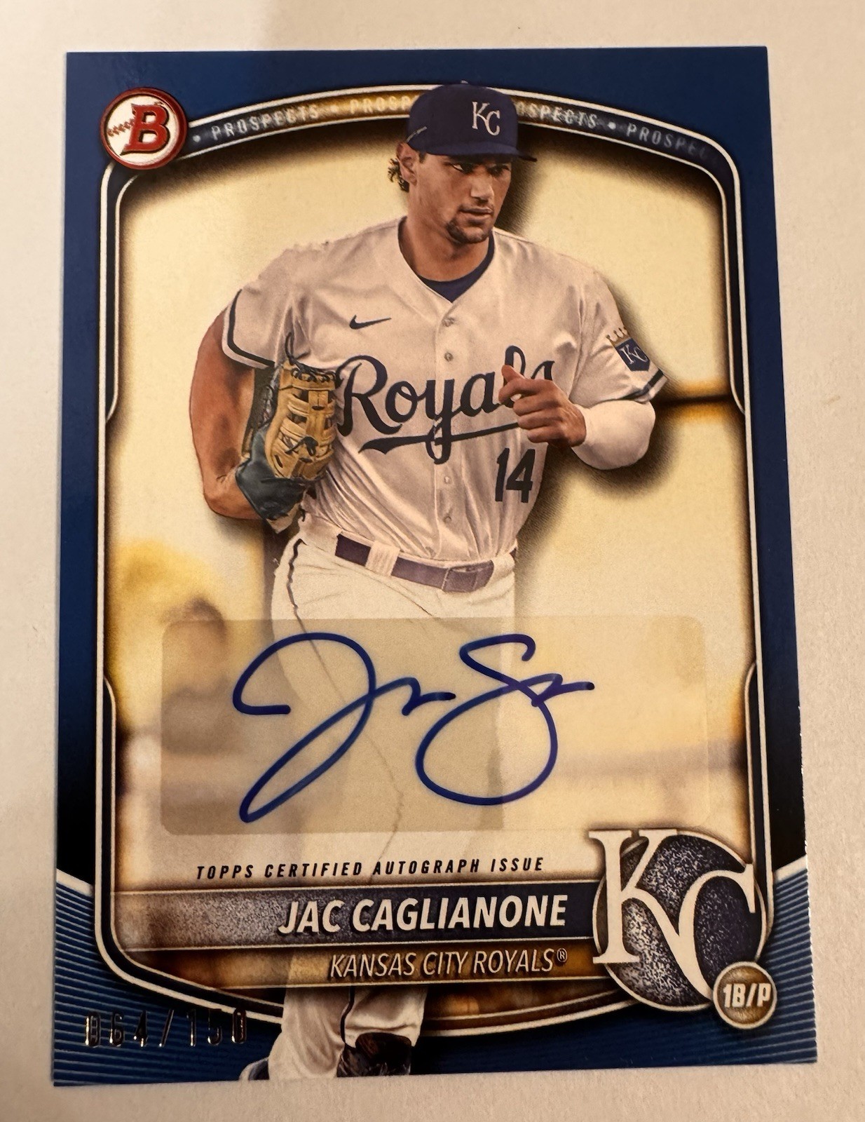 2025 Bowman Jac Caglianone Prospect #BPA-JC Blue Paper Auto /150 - Royals