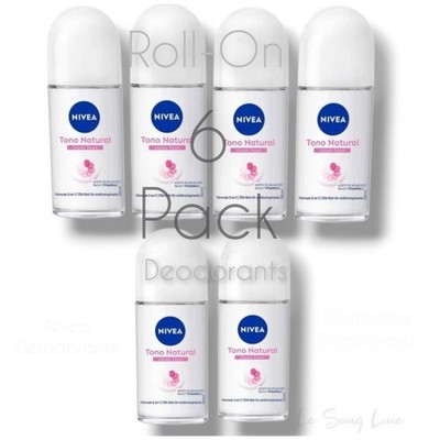 6 Pack Nivea Desodorante Deodor Aclarado Natural/Classic Touch Rollon 50ml