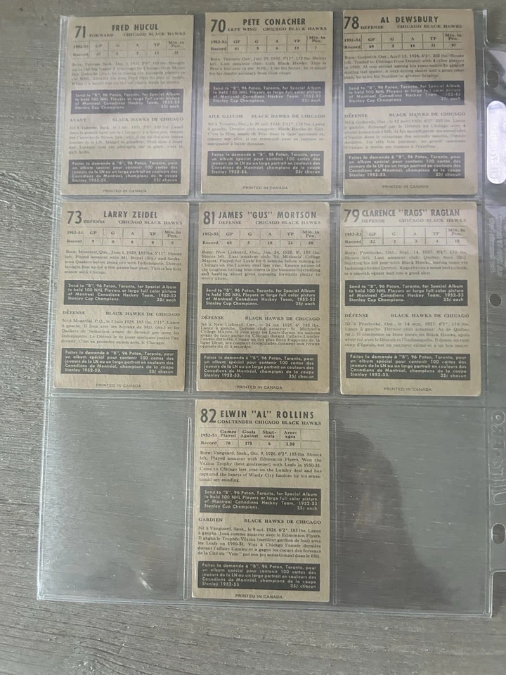 (11) Parkhurst Black Hawks 1953-54 69,70,71,72,73,78,79,81,82,83,84 Ex+/NM Foto 2 de 4